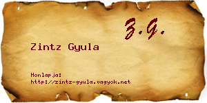 Zintz Gyula névjegykártya